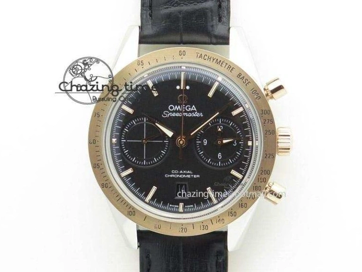 0518 Neat Speedmaster ’57 Co-Axial SS RG OMF 1:1 Best Edition Black Dial On Leather Strap A9300 (Free Leather Strap) 8067